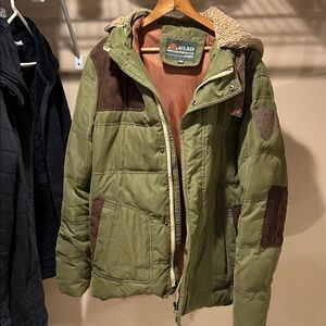Olive and Chocolate Hooded Puffer Jacket